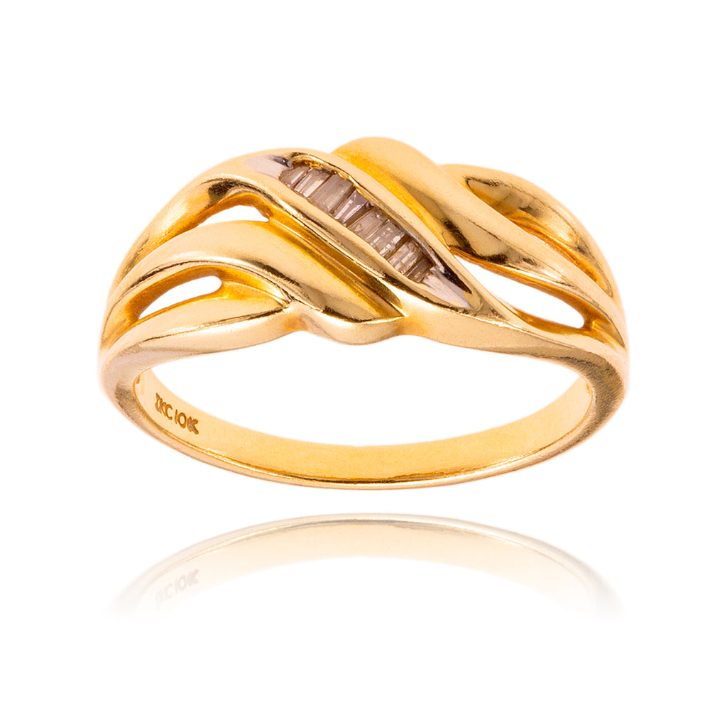 10KT Yellow Gold Baguette Cut Diamond Swirl Ring Default Title