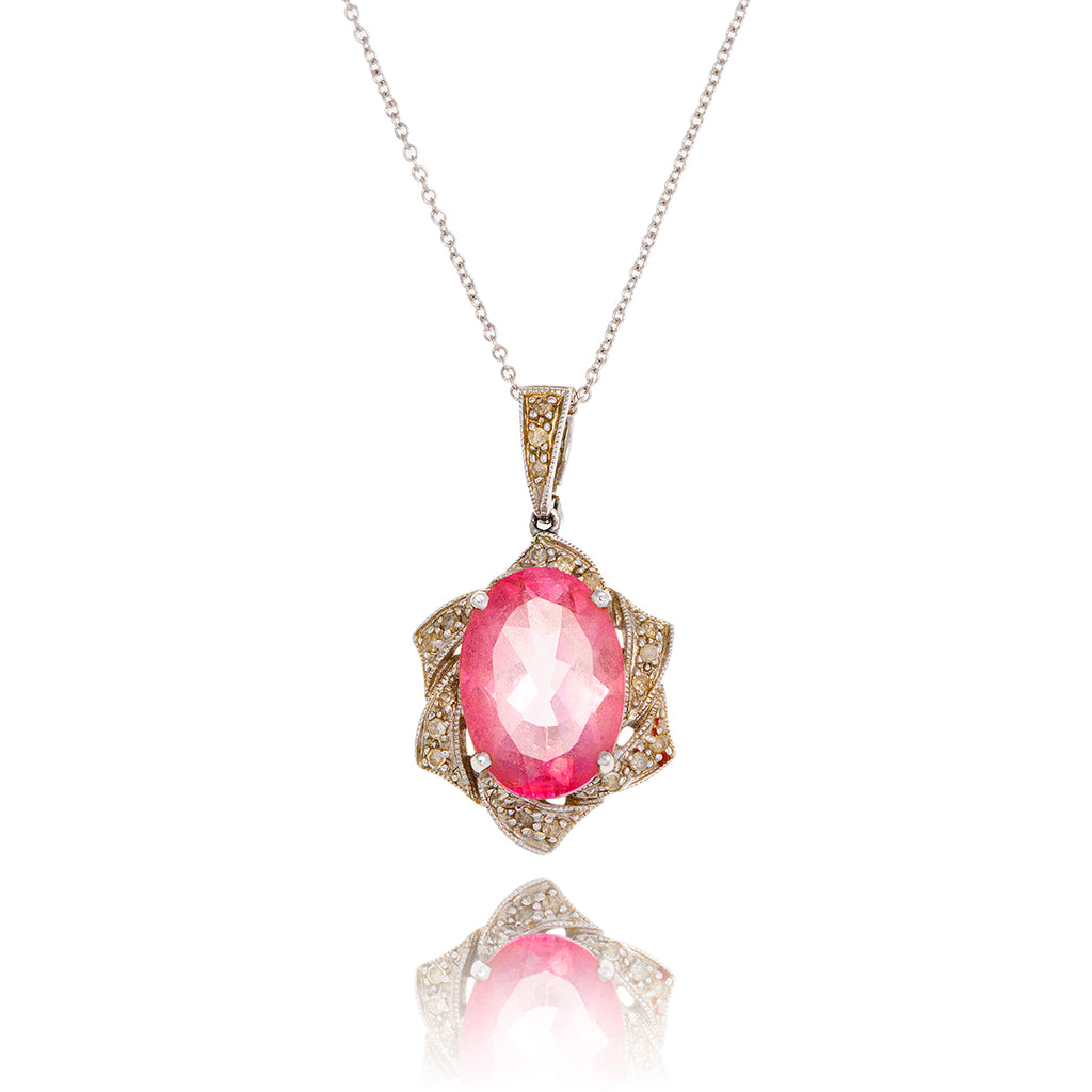 14KT White Gold Pink Sapphire And Diamond Pendant Default Title