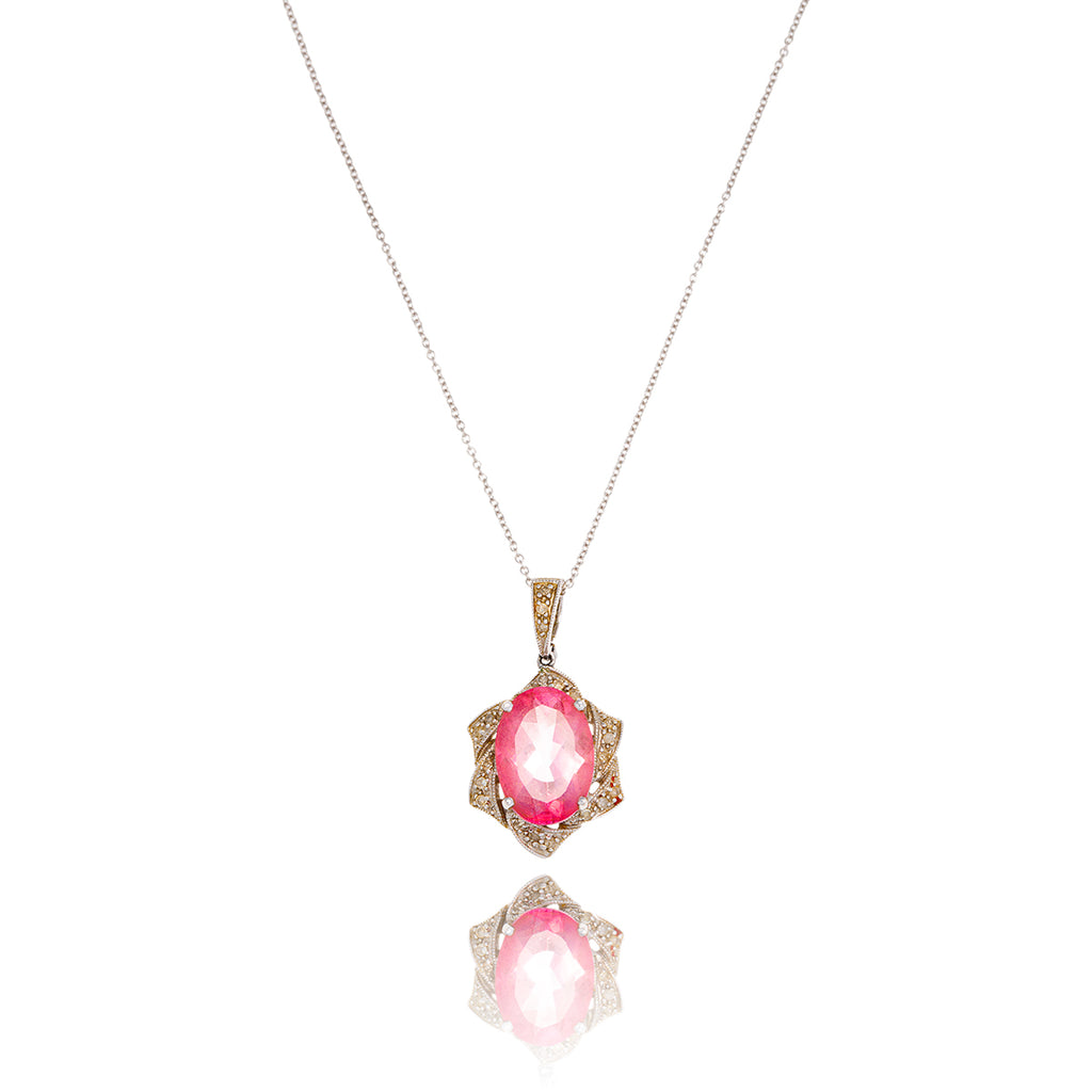 14KT White Gold Pink Sapphire And Diamond Pendant Default Title