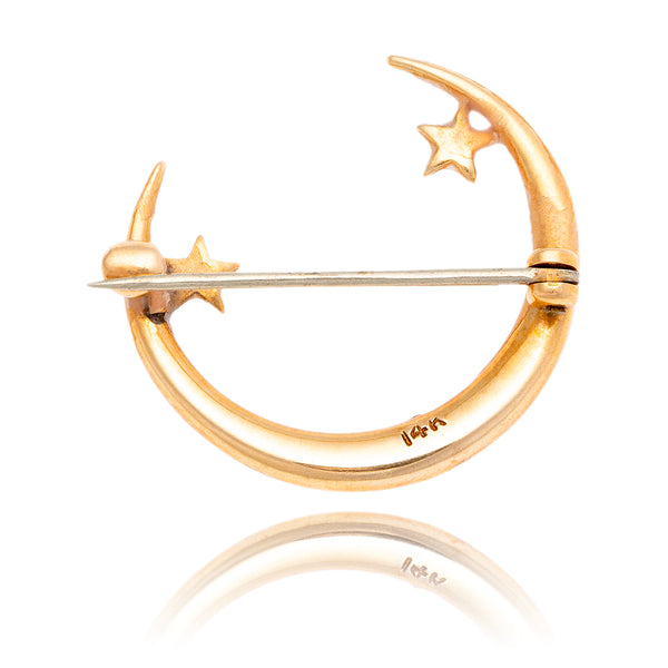 14KT Yellow Gold Seed Pearl Moon Brooch Default Title