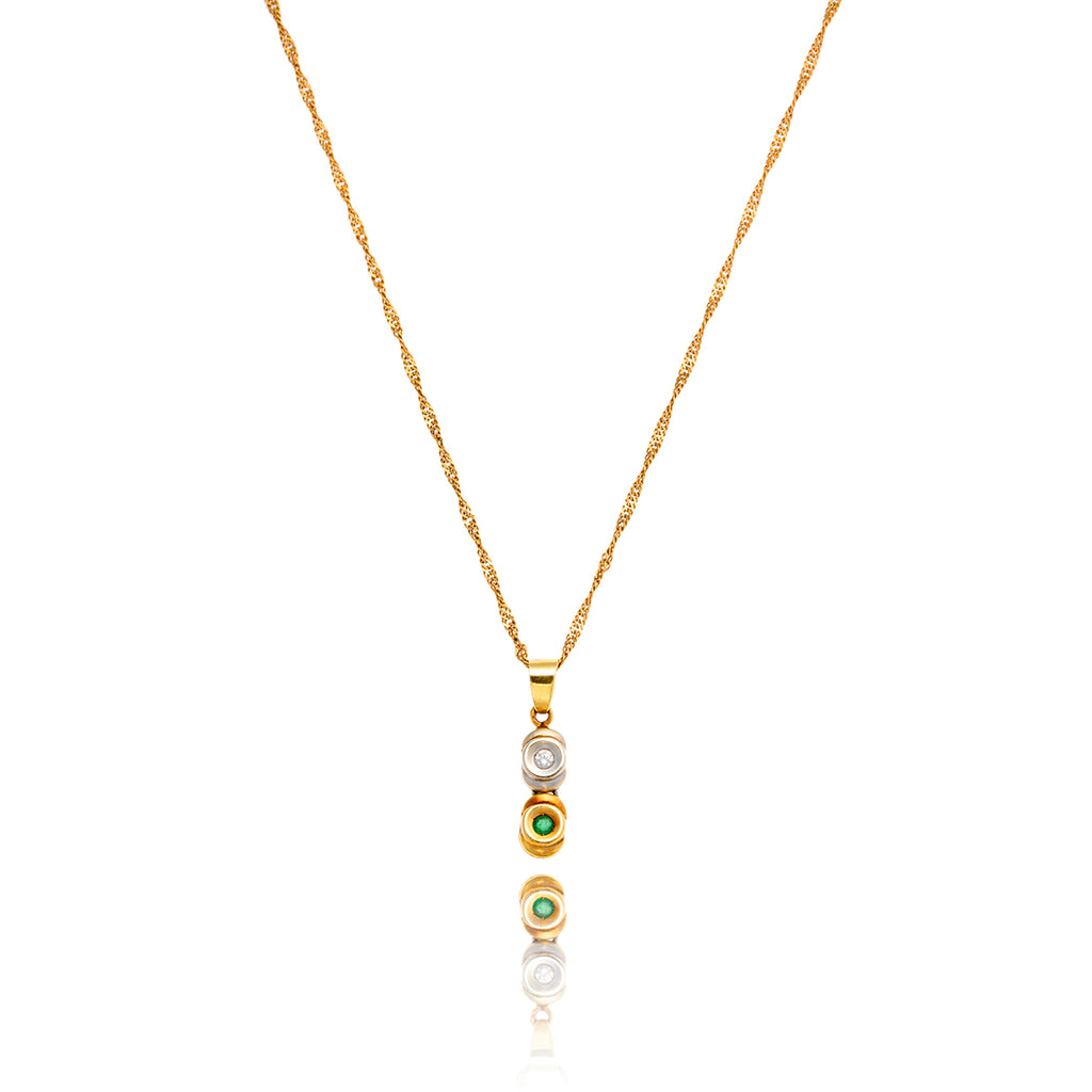 18KT Yellow And White Gold Emerald And Diamond Drop Pendant Default Title