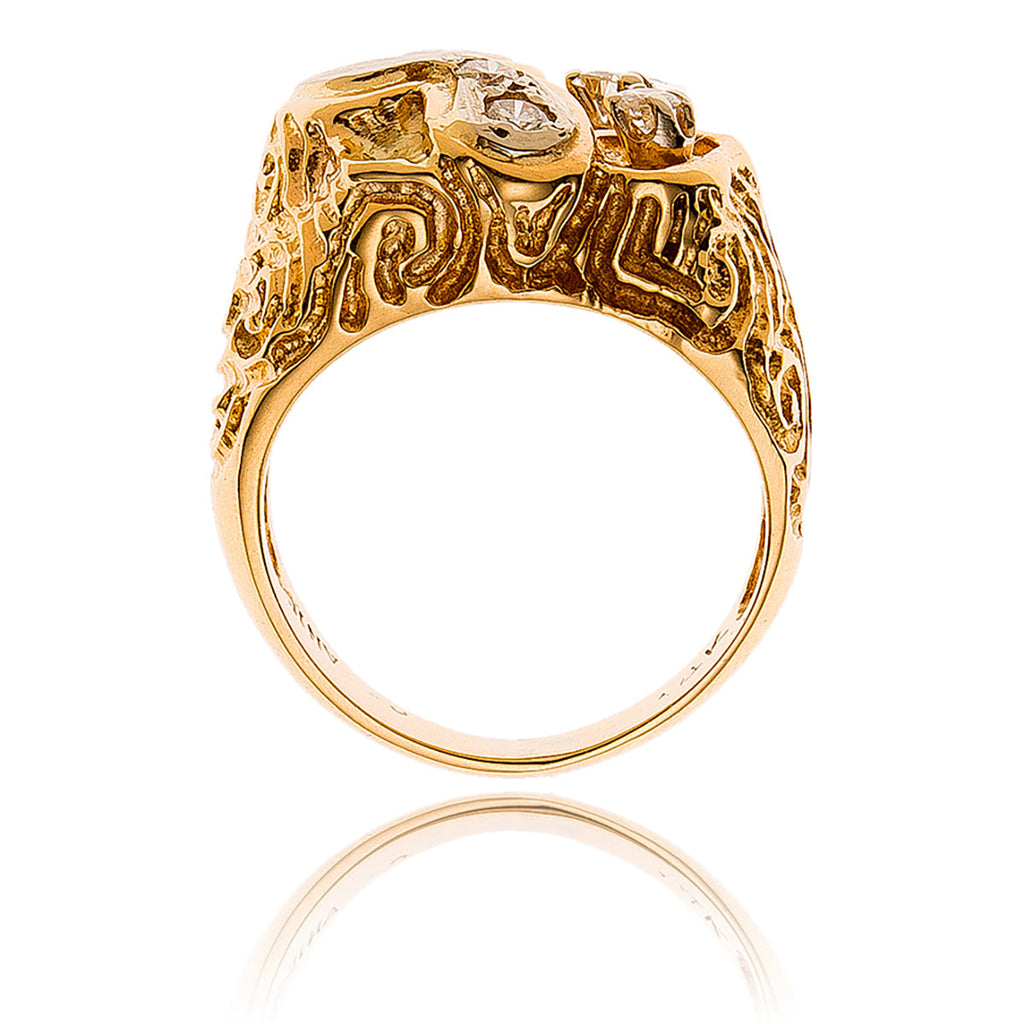14KT Yellow Gold and Rhodium Enhanced Diamond Ring in Nugget Design Default Title