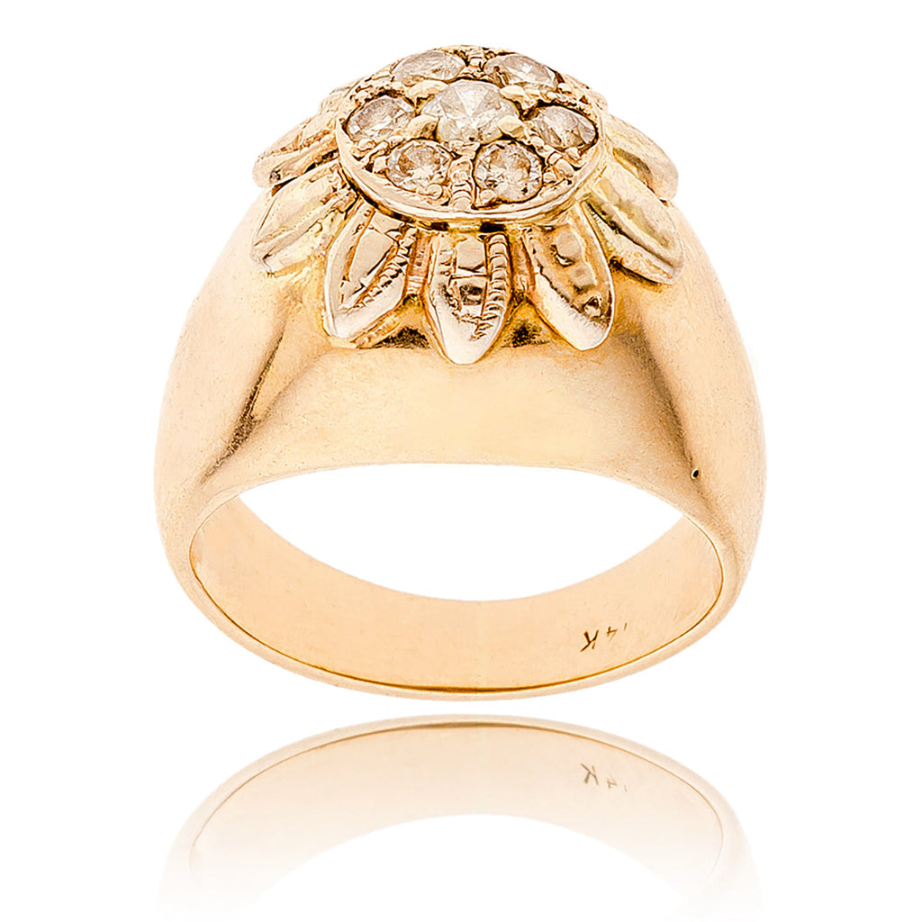 14KT Yellow and White Gold Diamond Cluster Dome Ring Default Title