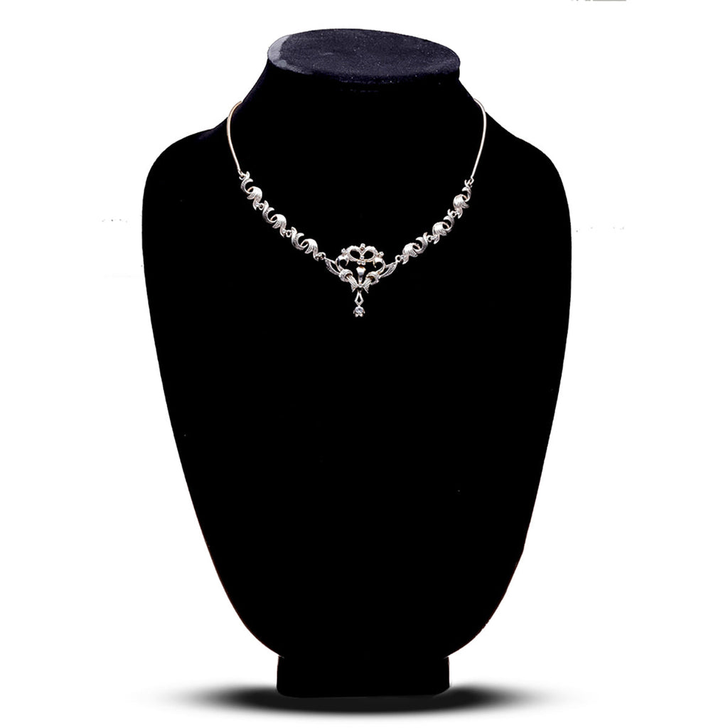 18KT White Gold Vintage Designed Necklace, Set with Synthetic Spinels Default Title