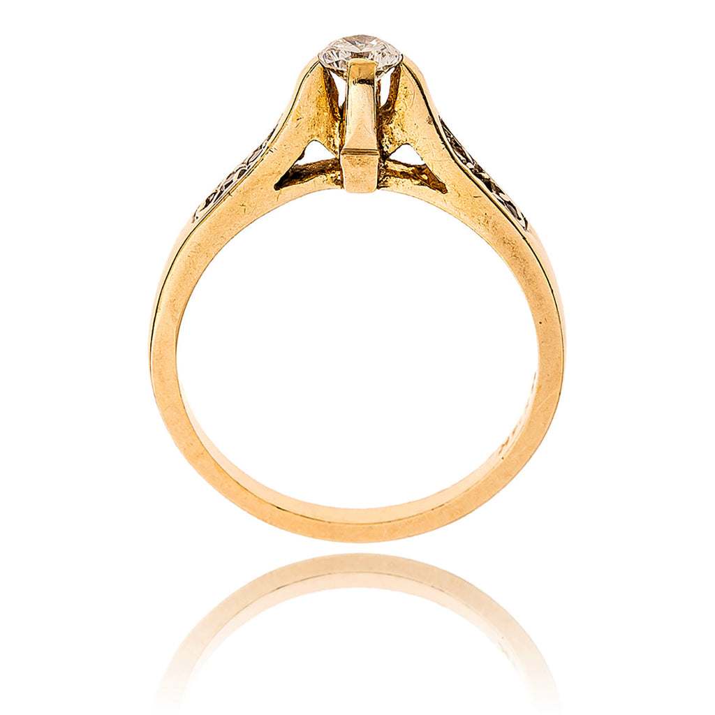 14KT Yellow Gold .18 Carat Diamond Solitaire Ring with Shoulder Diamonds Default Title