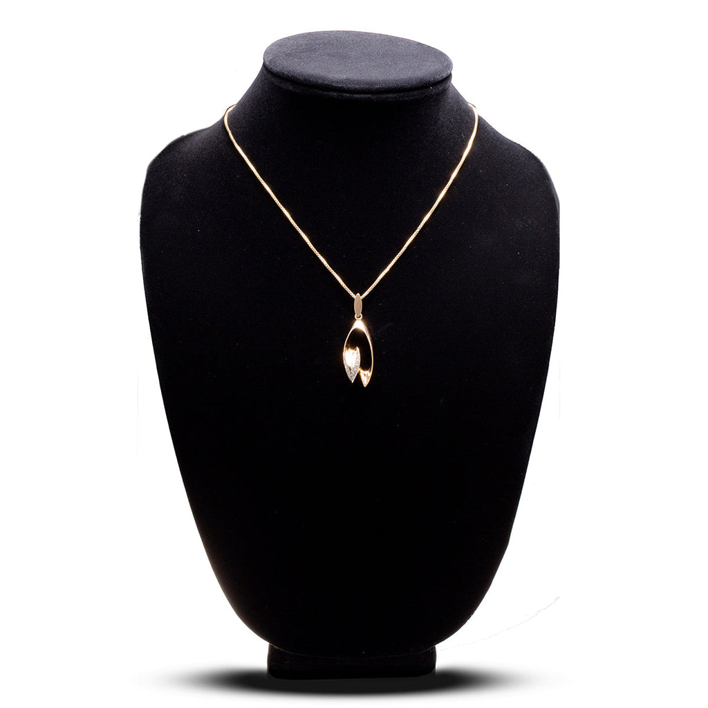 14KT Yellow and White Gold Fancy Open Design Diamond Pendant with 43cm Yellow Gold Box Link Chain Default Title