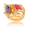 Custom Made 14KT Yellow Gold Flower Ring with Synthetic Rubies and Sapphires Default Title