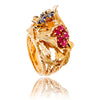 Custom Made 14KT Yellow Gold Flower Ring with Synthetic Rubies and Sapphires Default Title