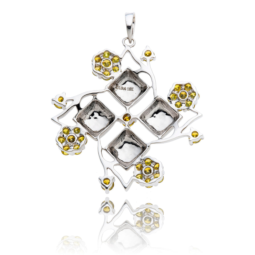 18K White Gold Snowflake Designed Pendant Featuring Yellow Diamonds Default Title