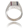 Gentleman'S 14K White Gold 9-Stone Sapphire, Ruby & Diamond Ring Default Title