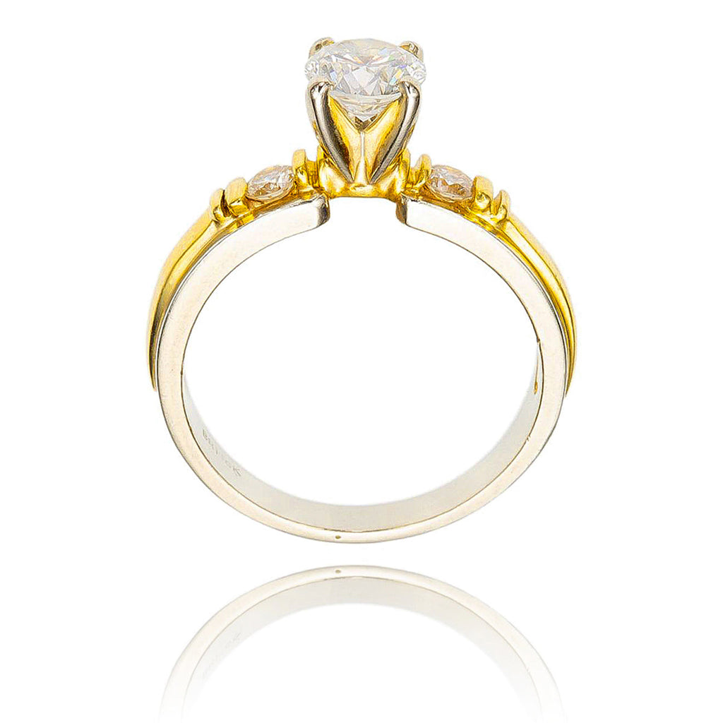 18K White & Yellow Gold 3 Stone Diamond Engagement Ring Default Title