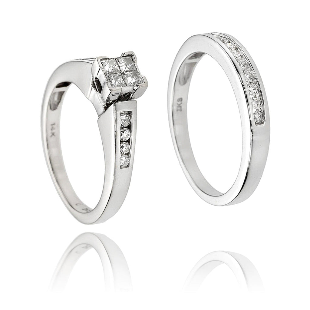 Invisibly Set Diamond Engagement Ring & Wedding BandSet Default Title
