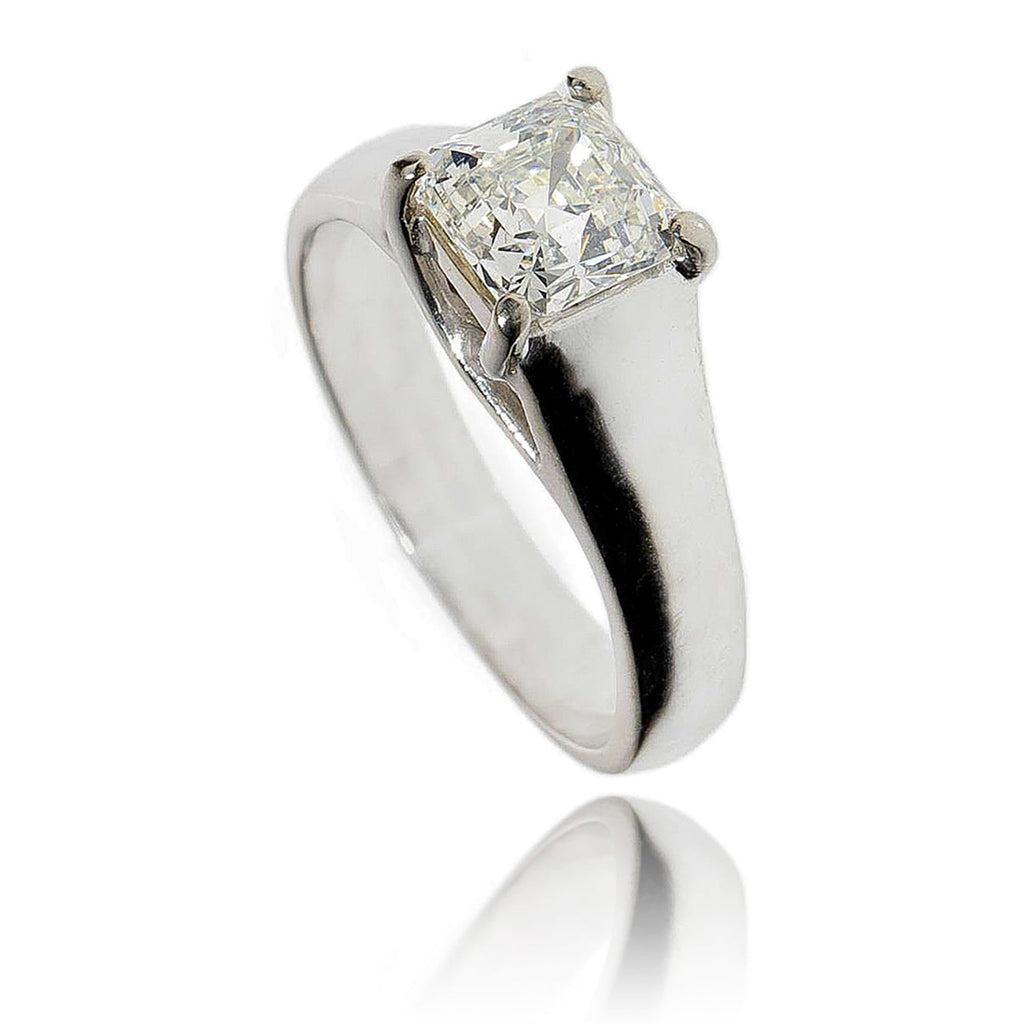 Outstanding 18K White Gold 1.61 Carat Square Emerald Cut Diamond Solitaire Engagement Ring Default Title
