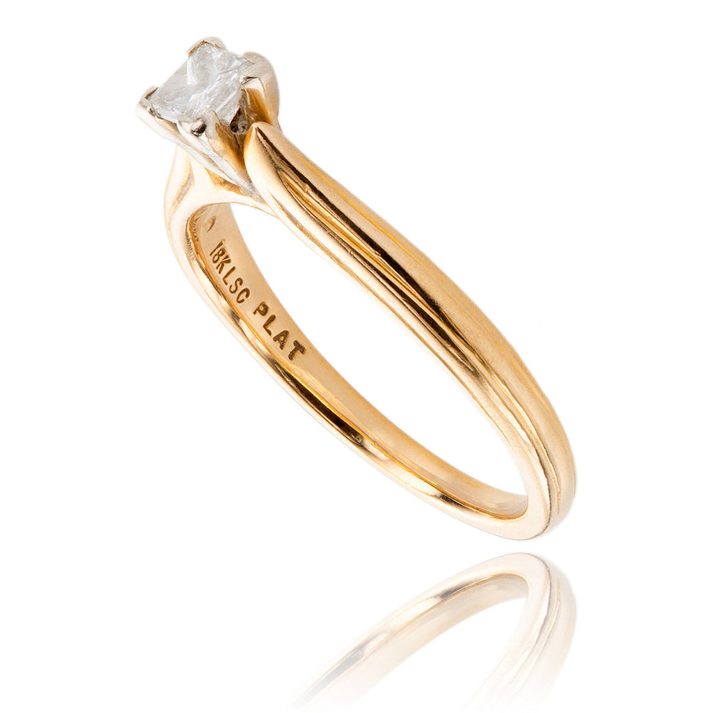 18KT Yellow Gold and Platinum .40 Carat Princess Cut Diamond Solitaire Ring Default Title