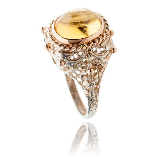 .925 & 9K Yellow Gold Oval Cab Citrine Ring Default Title