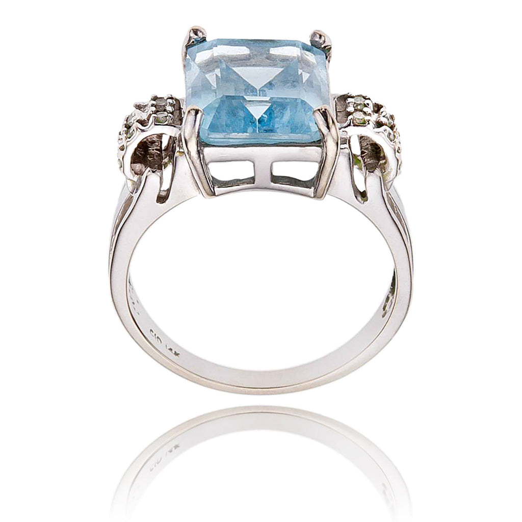 14KT White Gold Blue Topaz and Diamond Statement Ring Default Title