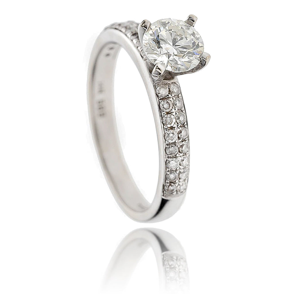 14K White Gold Double Row & Four Prong Diamond Engagement Ring Default Title