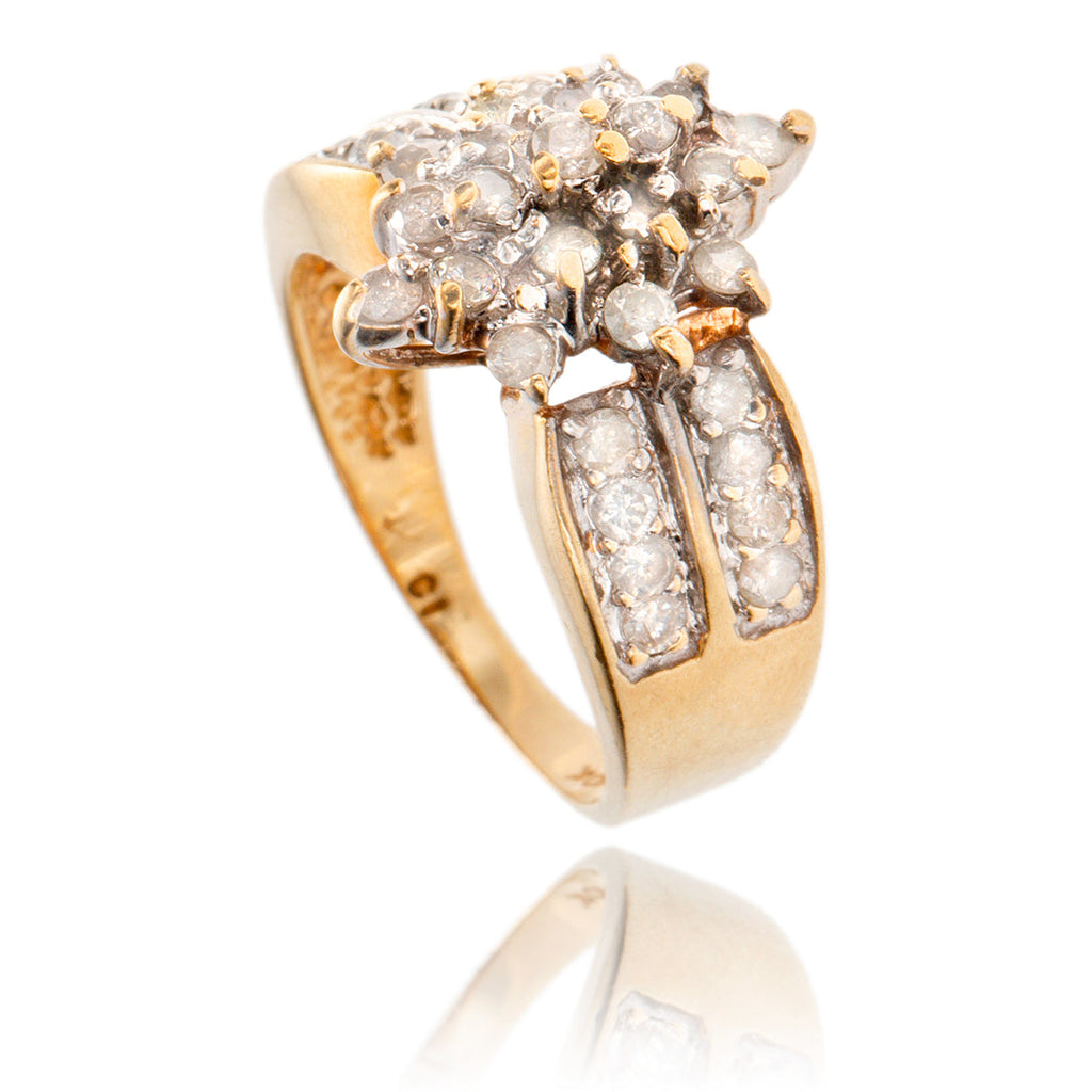 10KT Yellow Gold and Rhodium Enhanced Marquise Shaped Diamond Cluster Ring Default Title