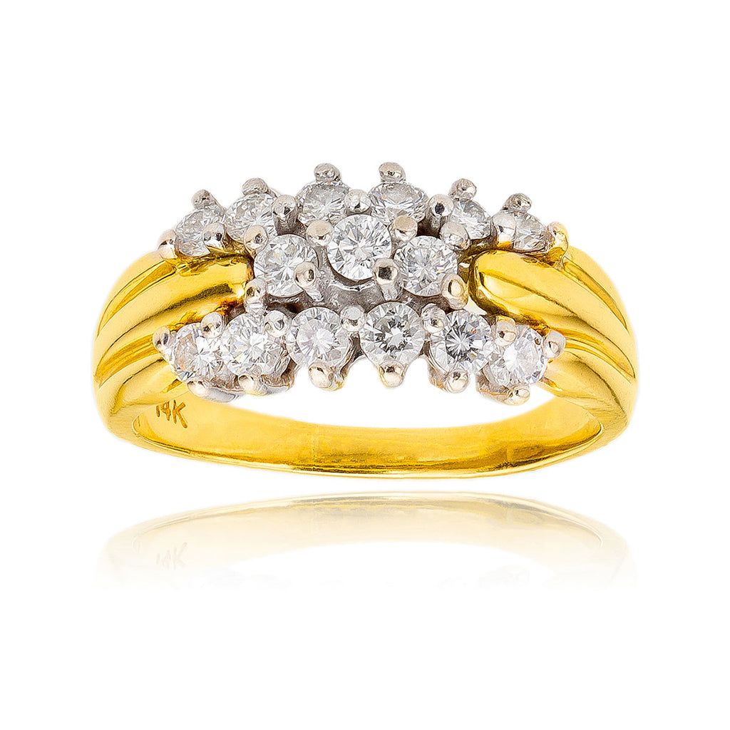 14KT Yellow and White Gold 1.00ctw 3-Row Diamond Ring Default Title