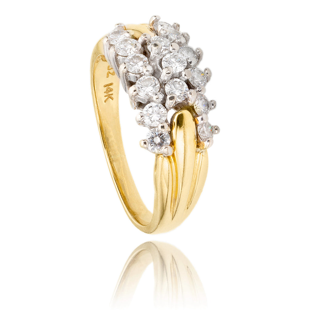 14KT Yellow and White Gold 1.00ctw 3-Row Diamond Ring Default Title