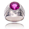 Handsome Custom Made 18K White Gold Bezel-Set Rubelite & Diamond Ring Default Title
