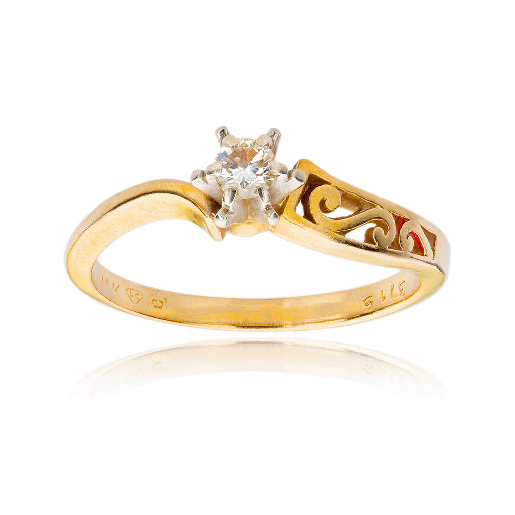14K Yellow & White Diamond Solitaire Ring Default Title