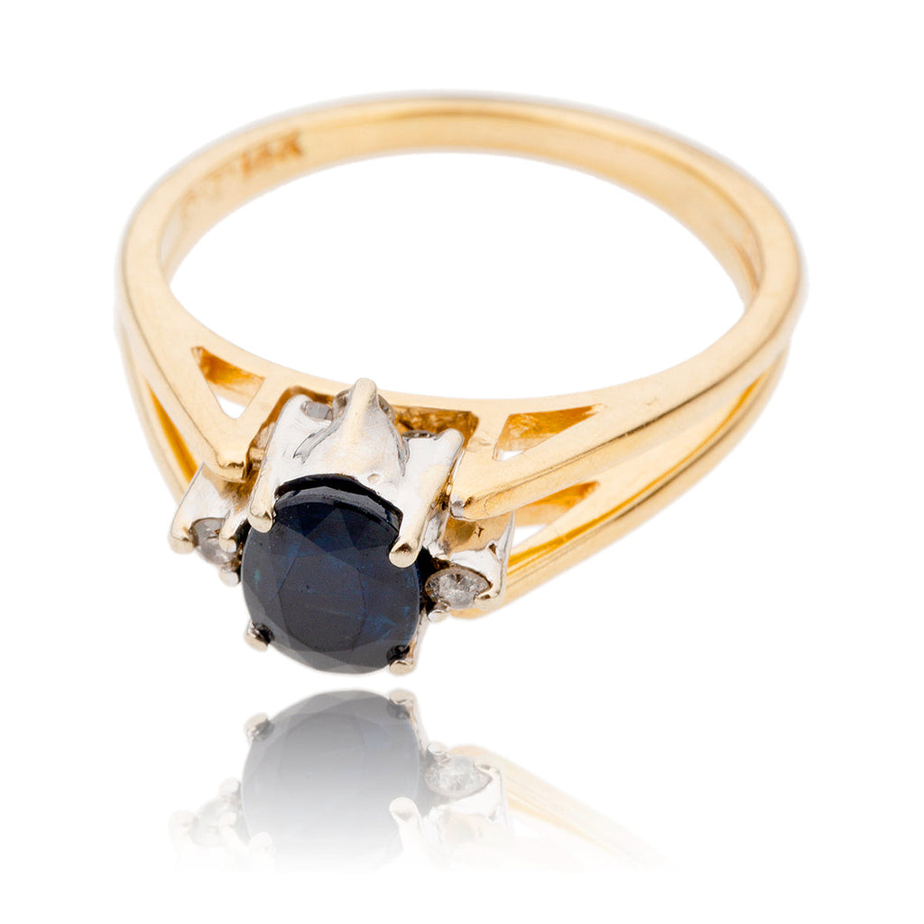 14K Yellow & White Gold Reverse Diamond Cluster & Sapphire Double Shank Ring Default Title