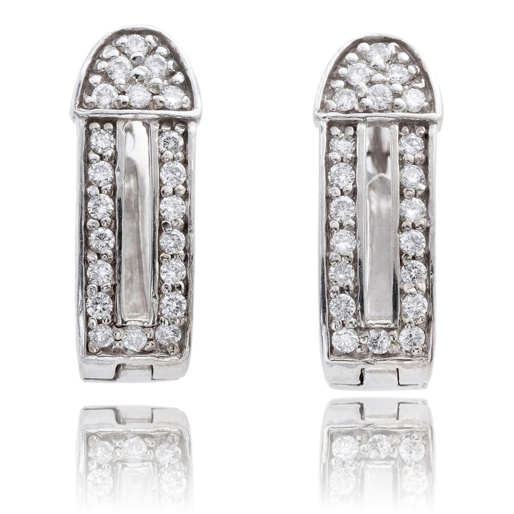 14K White Gold Bead-Set Diamond Hinged Earrings, .35ctw Default Title