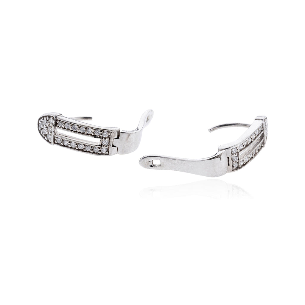 14K White Gold Bead-Set Diamond Hinged Earrings, .35ctw Default Title