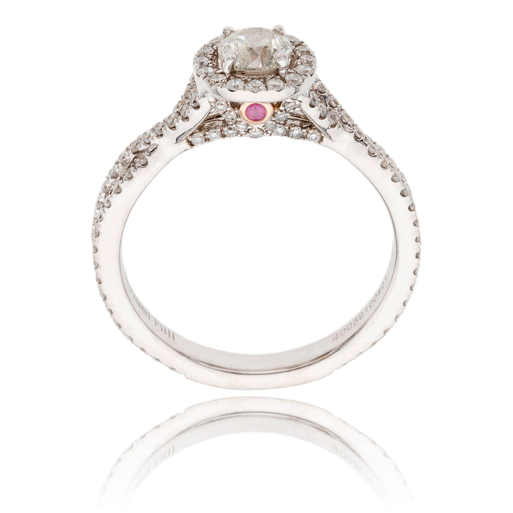 14K White Gold Diamond Halo Ring, 1.05ctw With Pink Sapphires Default Title