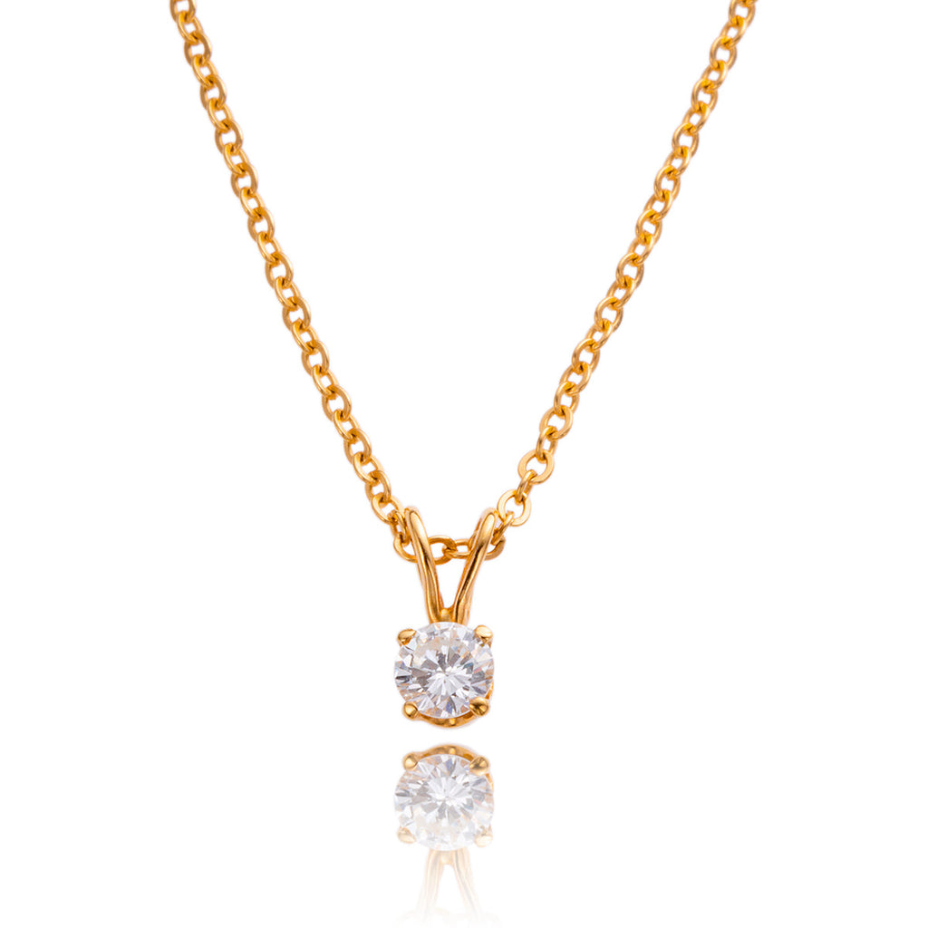 14K Yellow Gold  4-Prong Diamond Pendant With Gold Chain, 0.29 Carat Total Diamond Weight Default Title