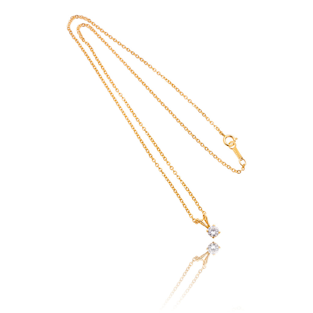 14K Yellow Gold  4-Prong Diamond Pendant With Gold Chain, 0.29 Carat Total Diamond Weight Default Title