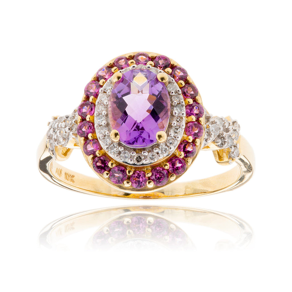 10K Yellow Gold  Oval Amethyst & Diamond Cluster Ring Default Title