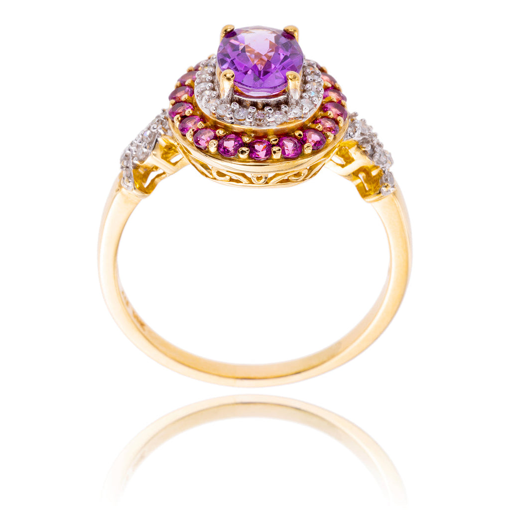 10K Yellow Gold  Oval Amethyst & Diamond Cluster Ring Default Title