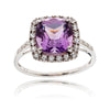 10K White Gold Square Amethyst & Cubic Zirconia Ring Default Title