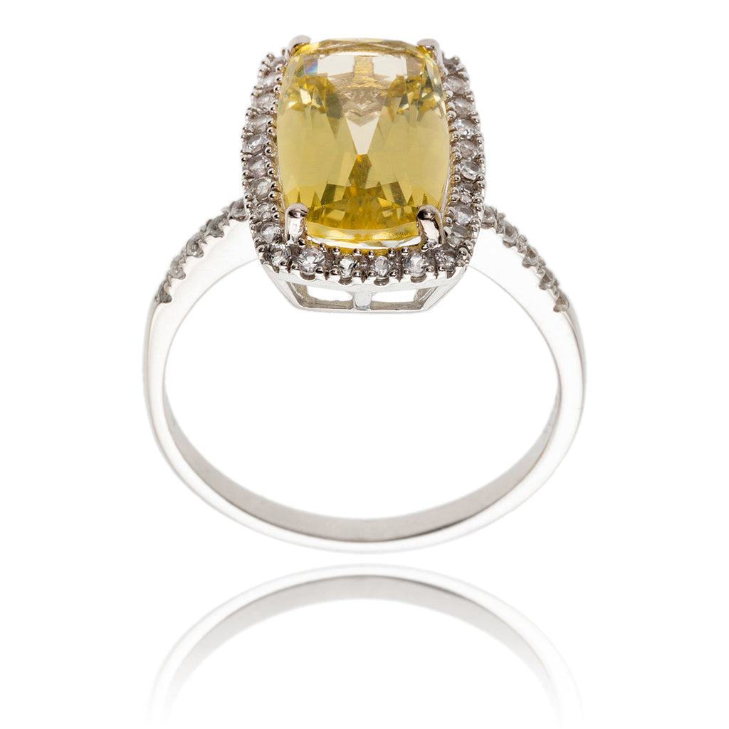 10K White Gold Rectangular Yellow Stone & Cubic Zirconia Ring Default Title