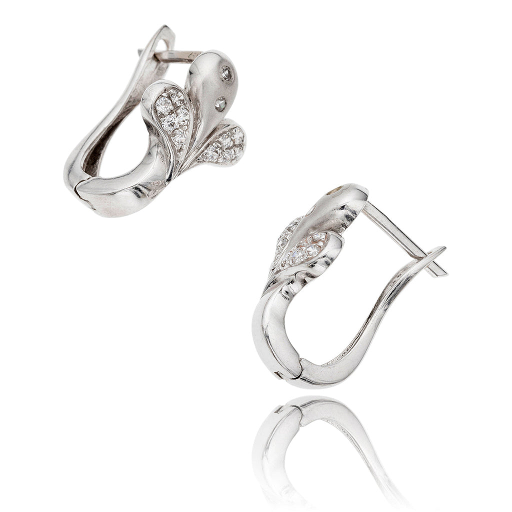 18K White Gold Fancy Leaf Design Earrings With Cubic Zirconia's Default Title