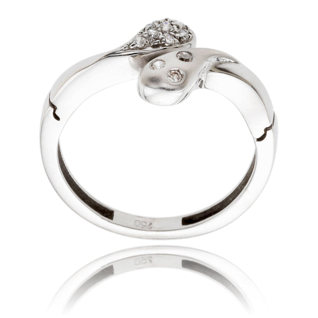 18K White Gold Fancy Leaf Design Ring With Cubic Zirconia's Default Title