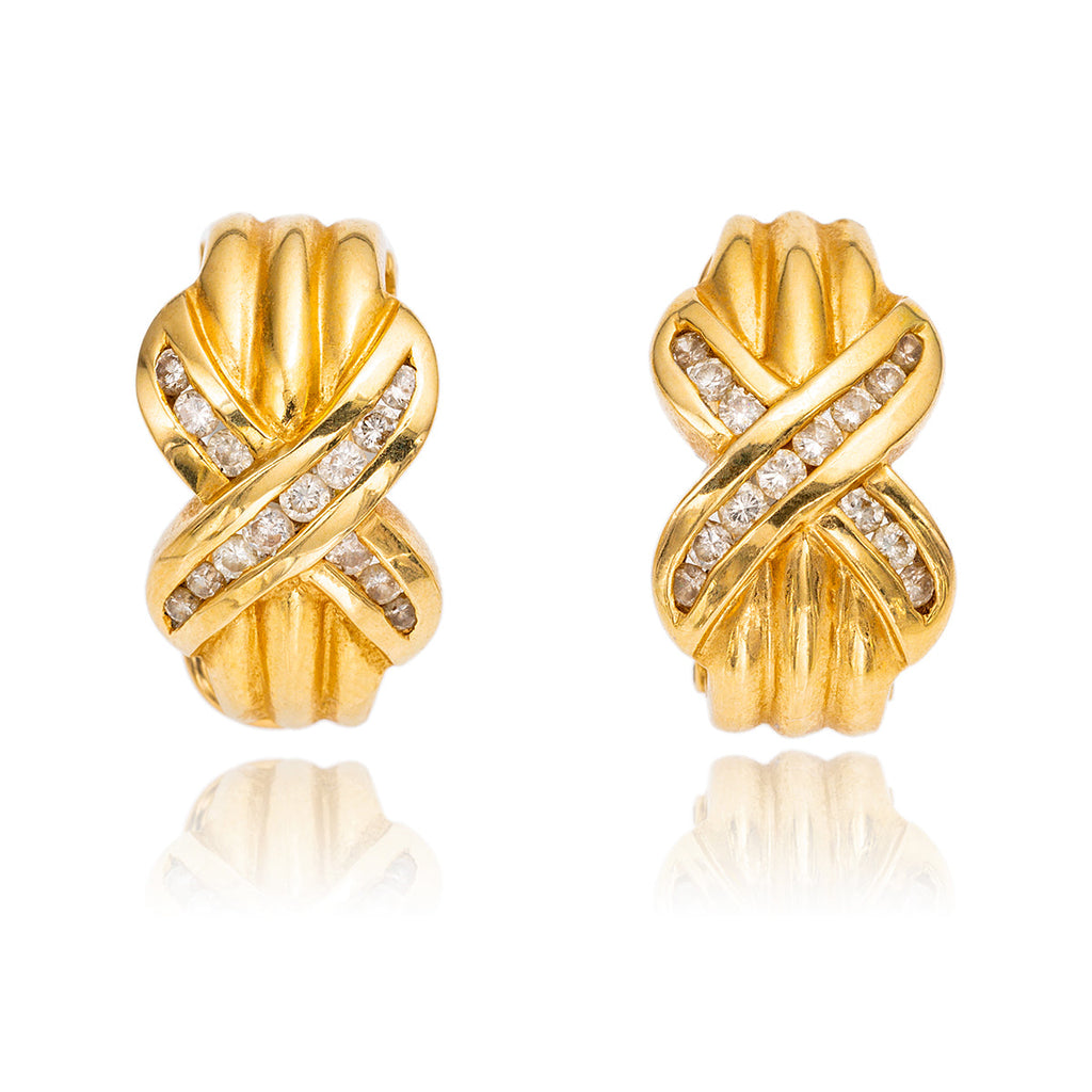 14K Yellow Gold Diamond-Set 'X' Hinged Earrings Default Title