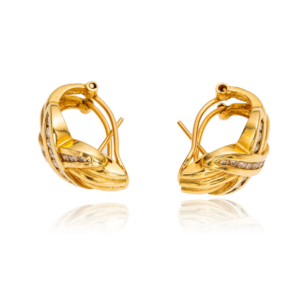 14K Yellow Gold Diamond-Set 'X' Hinged Earrings Default Title