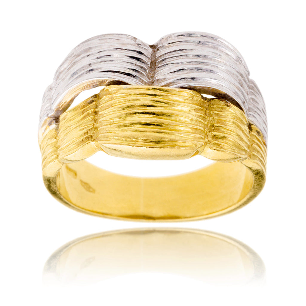 18K Yellow & White Gold  Ribbed Wave Ring Default Title