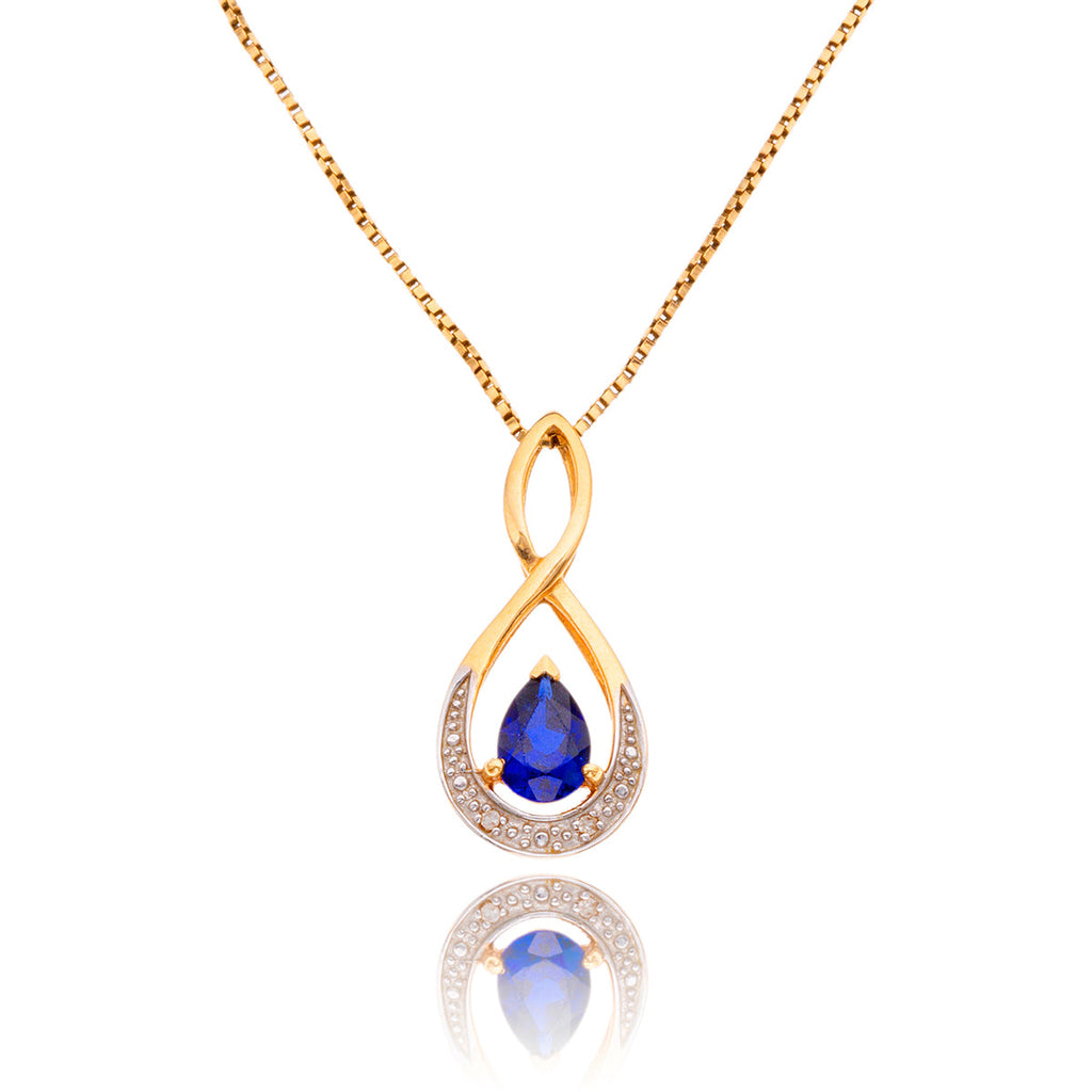 10K Yellow Gold Pear Shaped Sapphire & Diamond Swirl Pendant With Chain Default Title