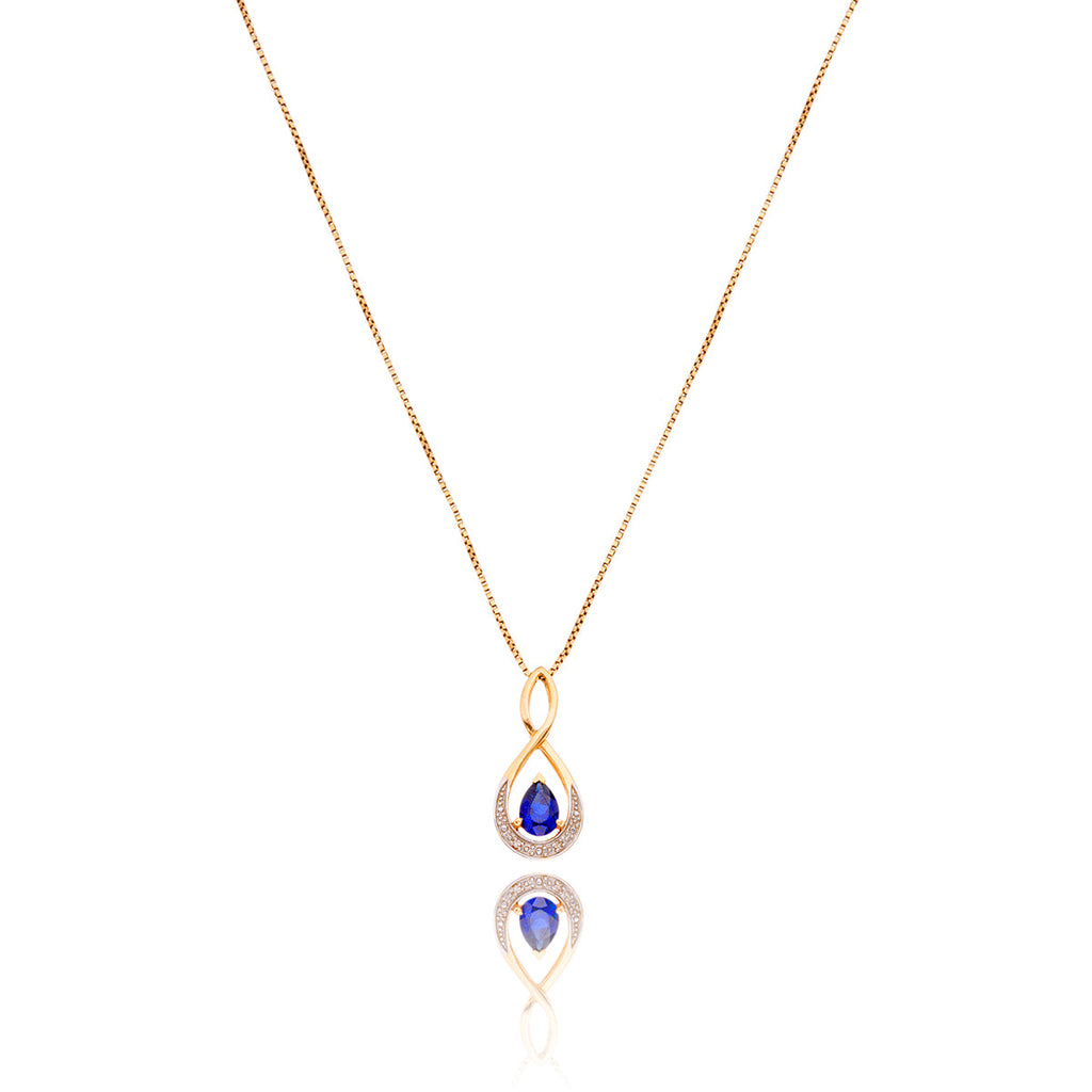10K Yellow Gold Pear Shaped Sapphire & Diamond Swirl Pendant With Chain Default Title
