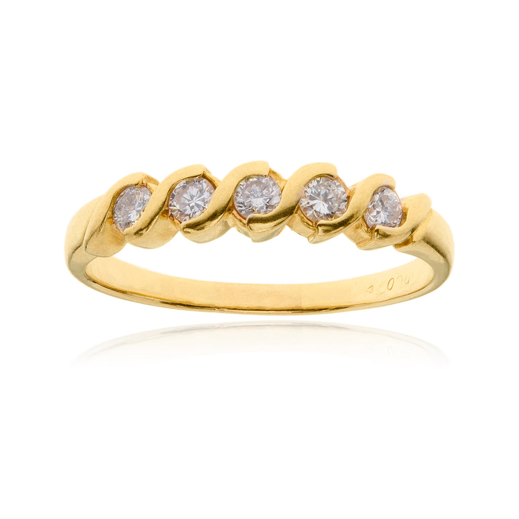 14K Yellow Gold 5-Stone 'S' Curve Band Style Diamond Ring, 0.30 Total Carat Weight Default Title