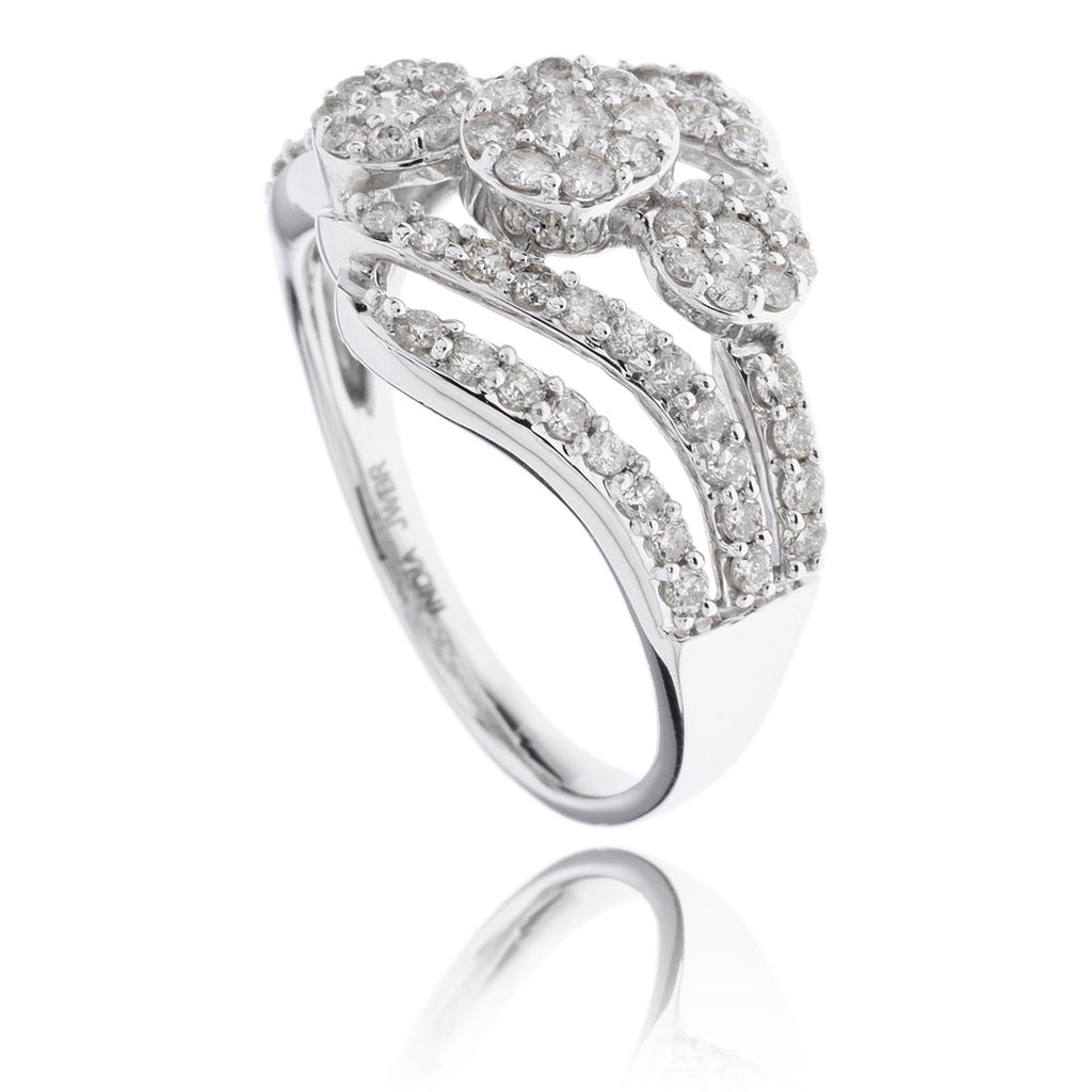 10K White Gold Diagonal Diamond Cluster Open Row Ring, 1.00 Total Carat Weight Default Title