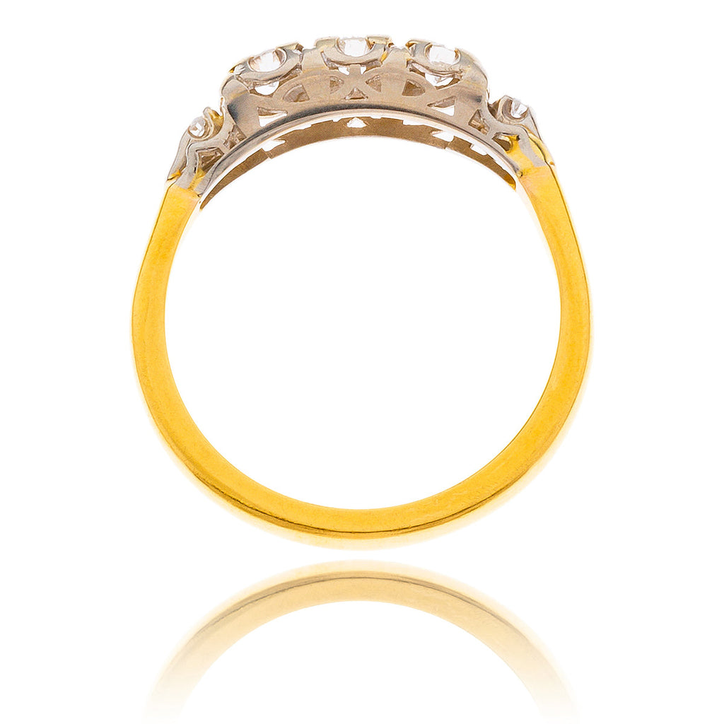 14K Yellow & White Gold 3-Across Ring With Shoulder Stones, 0.24 Total Carat Weight Default Title