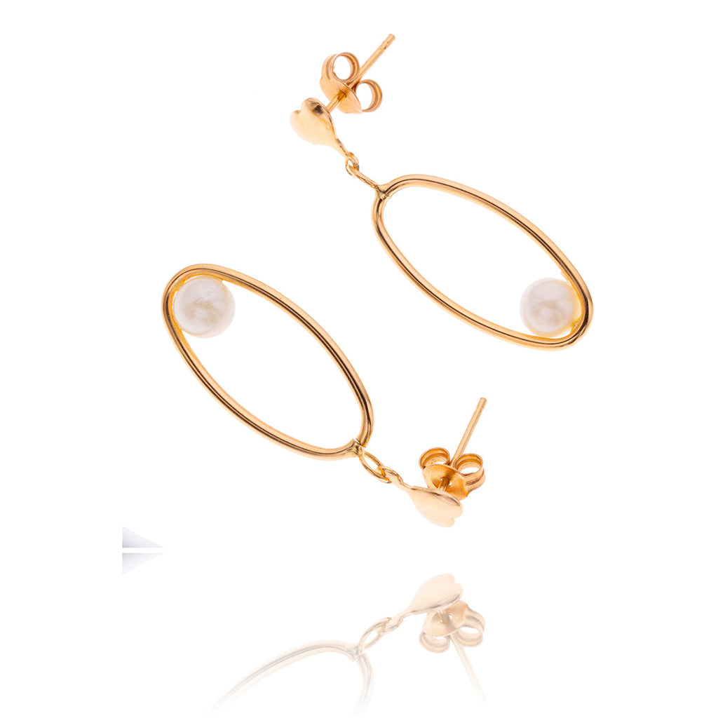 10K Yellow Gold Open Oval & Pearl Earrings Default Title